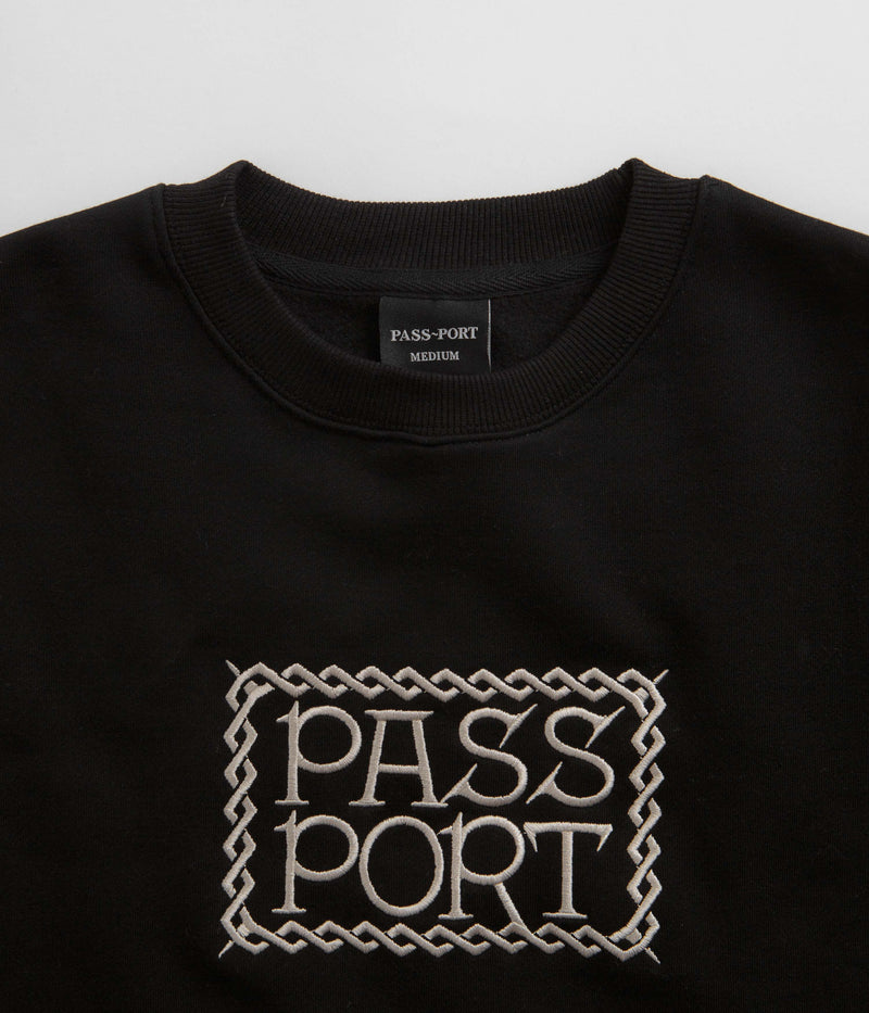 Pass Port Invasive Embroidered Crewneck Sweatshirt in Black