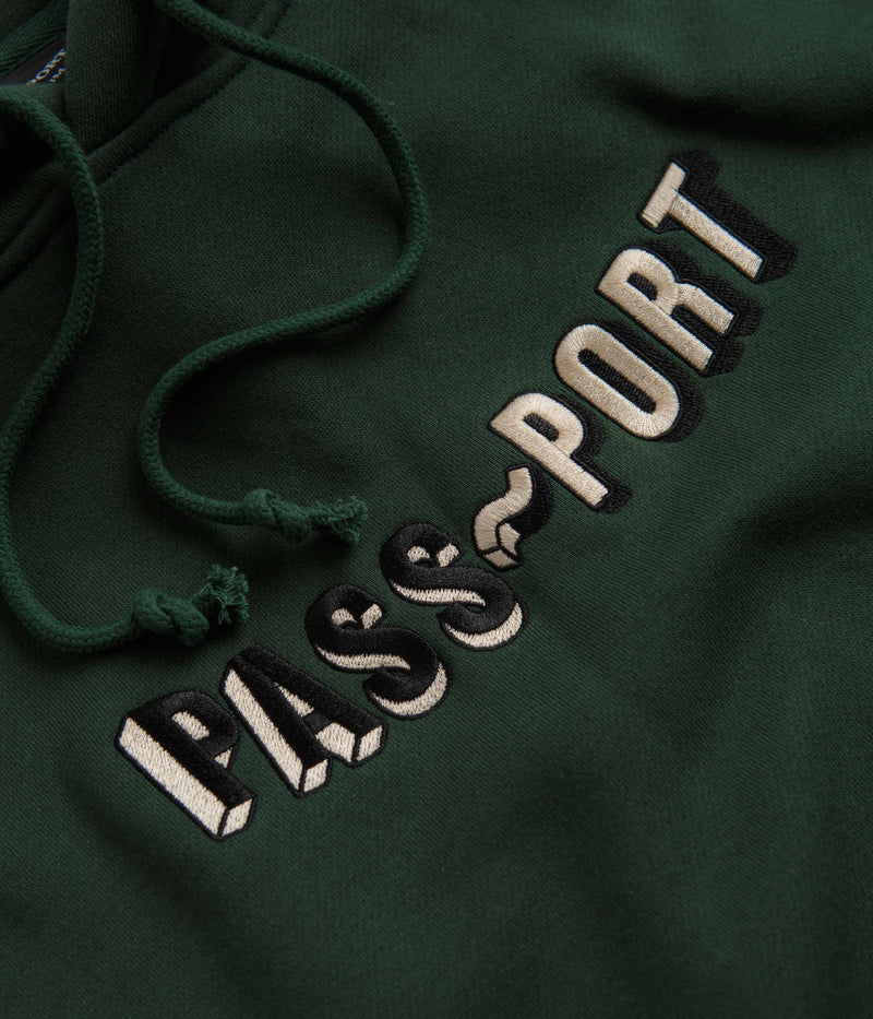 Pass Port Sunken Logo Embroidery Hoodie in Forest Green