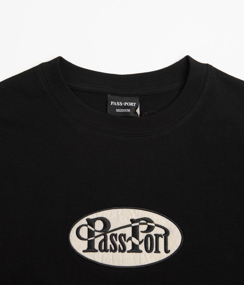 Pass Port Whip Embroidery T-Shirt in Black