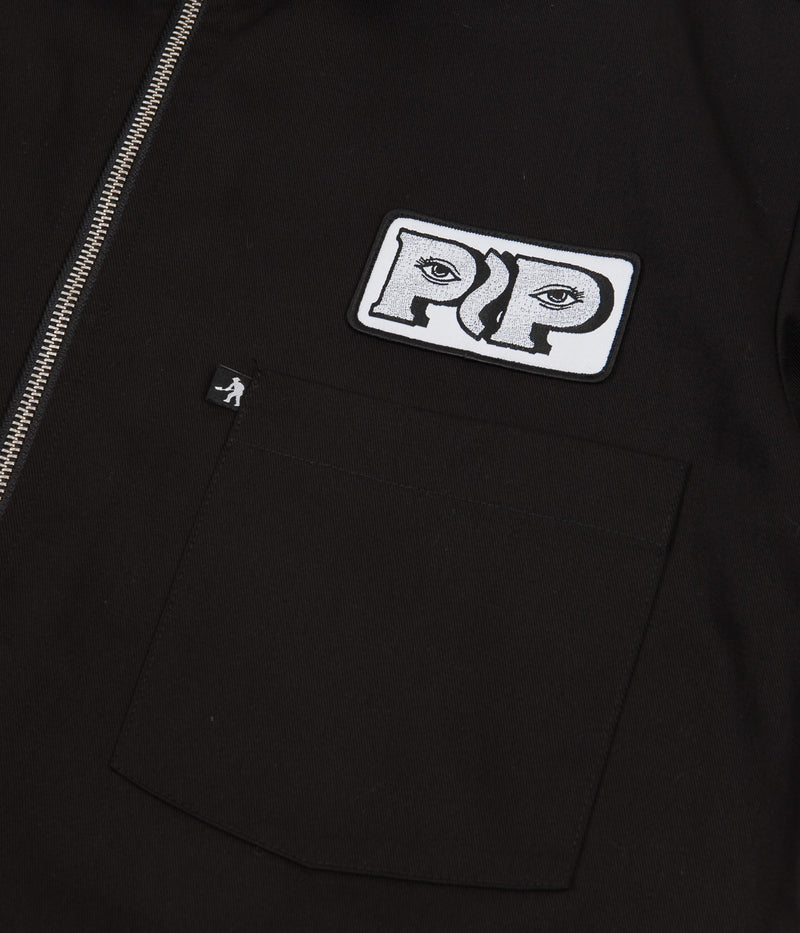 Pass Port Workers Zip-Up Short Sleeve Shirt in Black