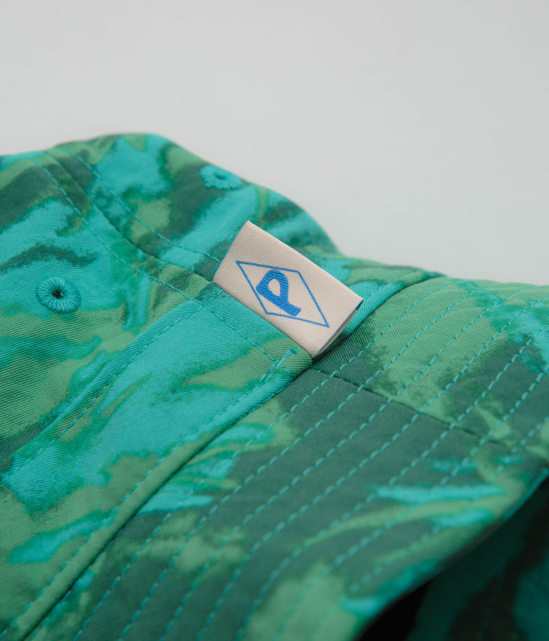 Patagonia Wavefarer Bucket Hat in Water People Banner: Cliffs and Waves Conifer Green
