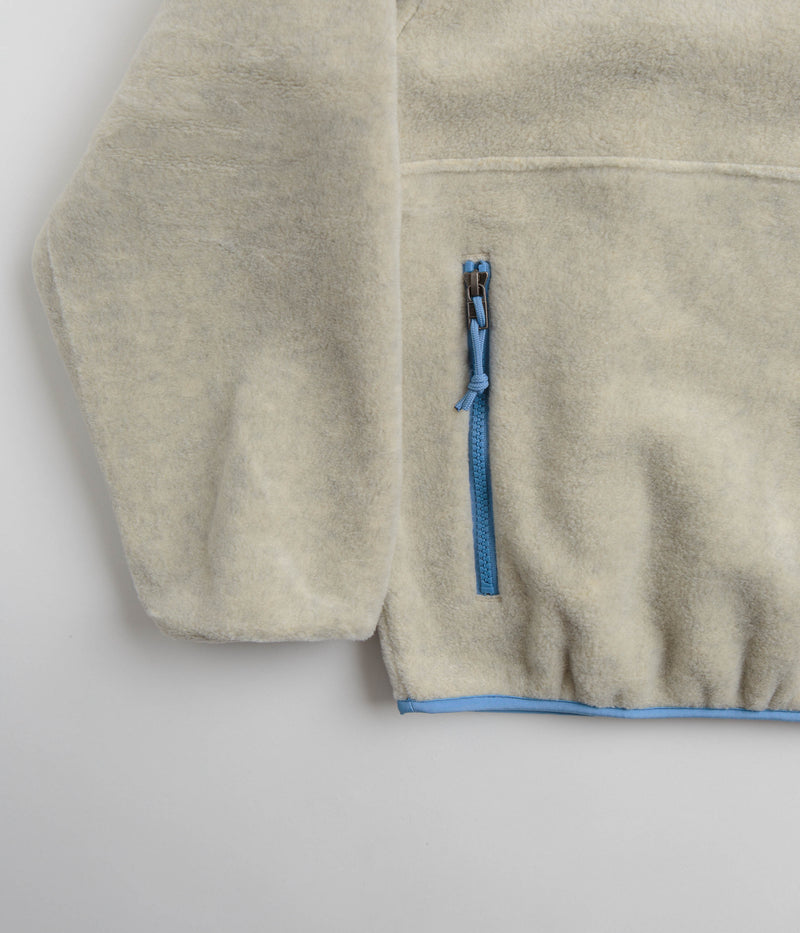 Patagonia Womens Synchilla Marsupial Fleece in Oatmeal Heather and Blue Bird
