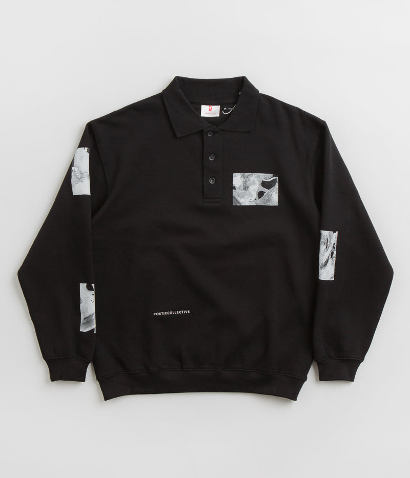 Poetic Collective Fluid Heavy Polo Crewneck Sweatshirt in Black