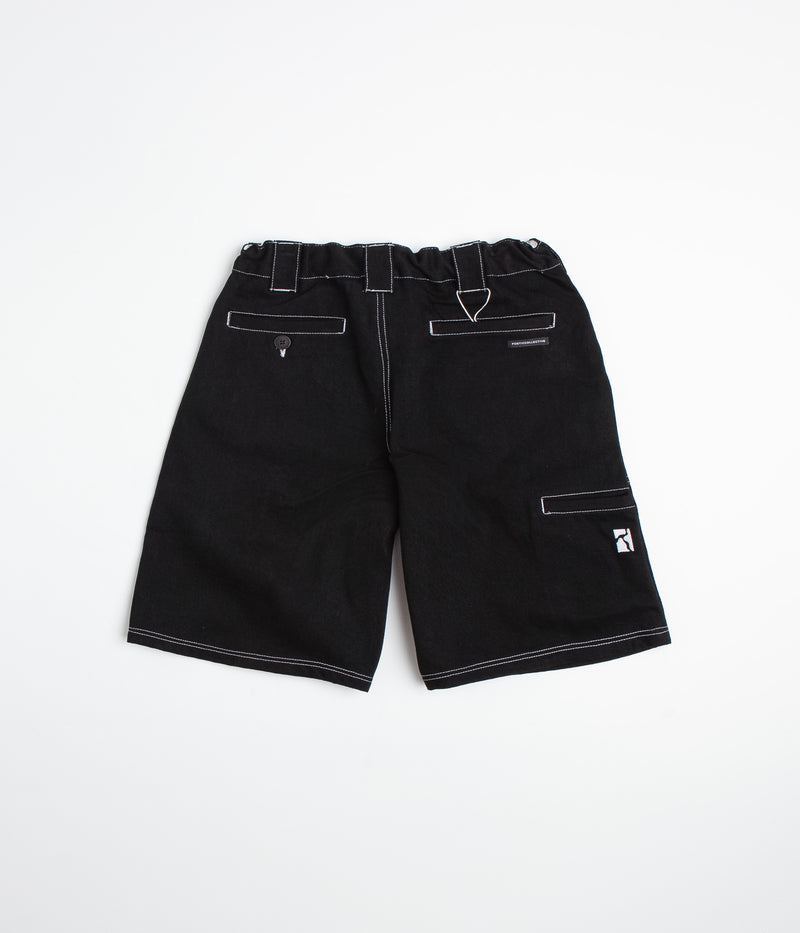 Poetic Collective Painter Shorts in Black Denim and White Stitch