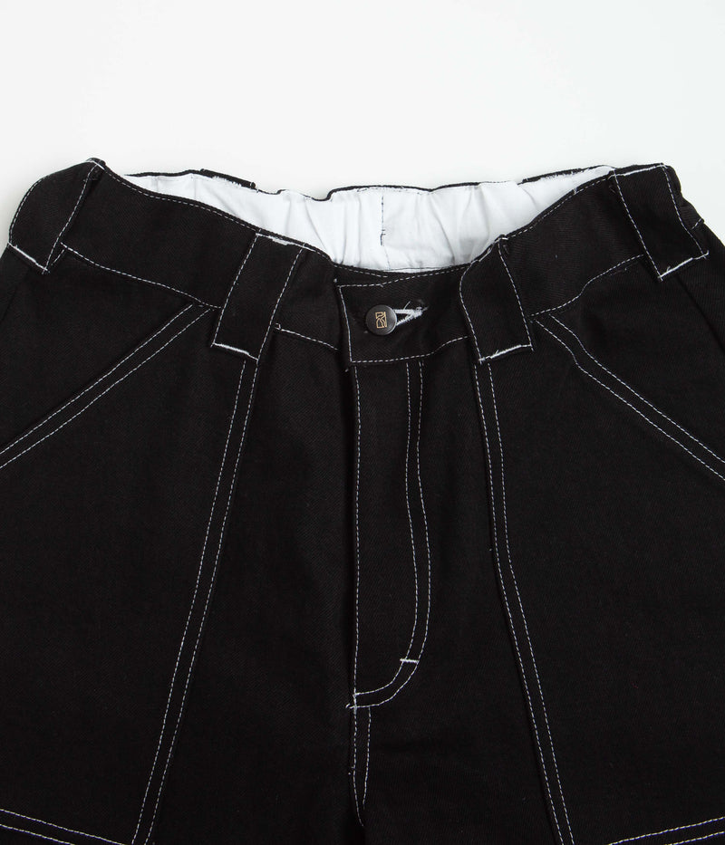 Poetic Collective Painter Shorts in Black Denim and White Stitch