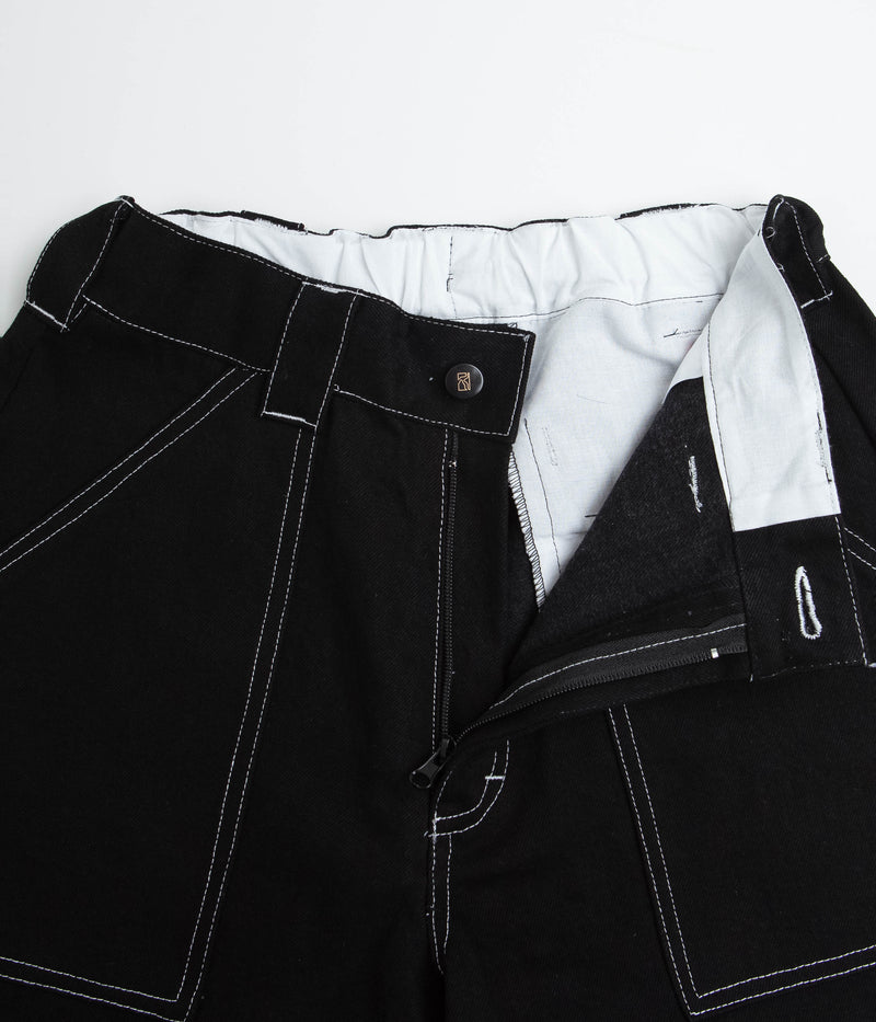 Poetic Collective Painter Shorts in Black Denim and White Stitch