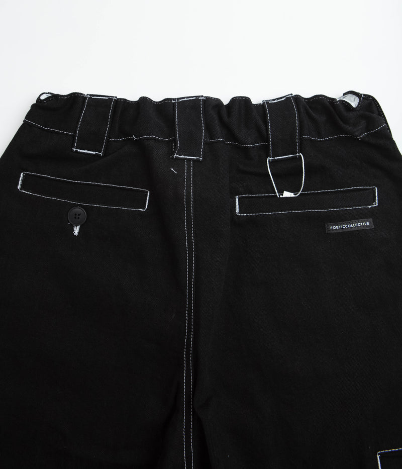 Poetic Collective Painter Shorts in Black Denim and White Stitch