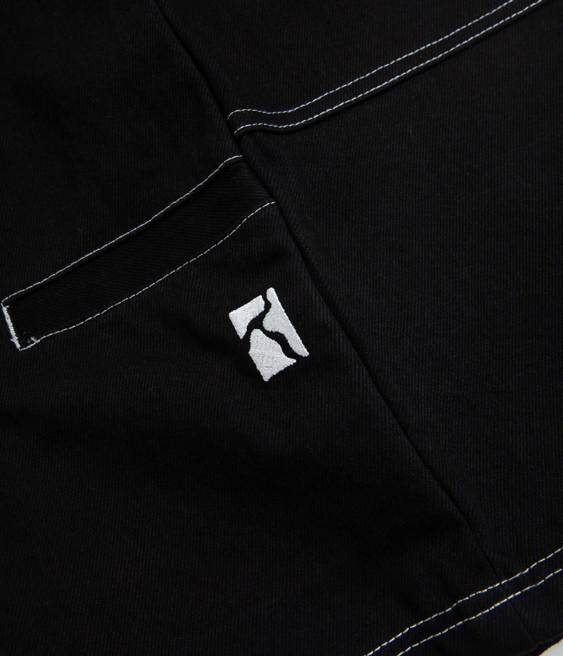 Poetic Collective Painter Shorts in Black Denim and White Stitch