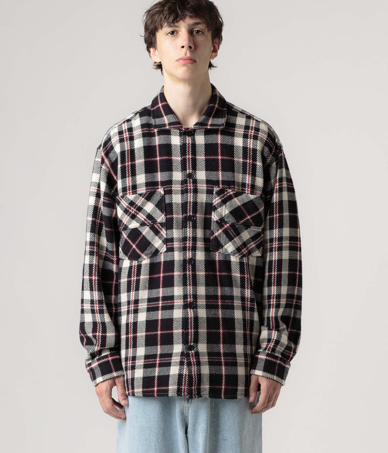 Polar Big Boy Flannel Overshirt in Black and Cloud White / Red