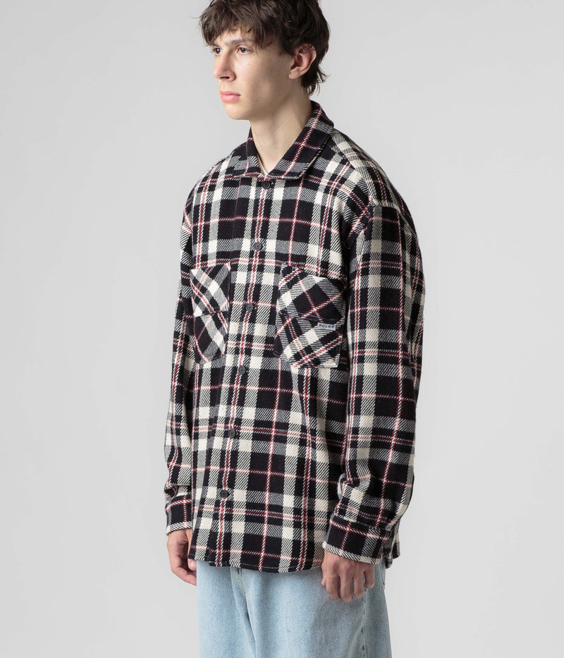 Polar Big Boy Flannel Overshirt in Black and Cloud White / Red