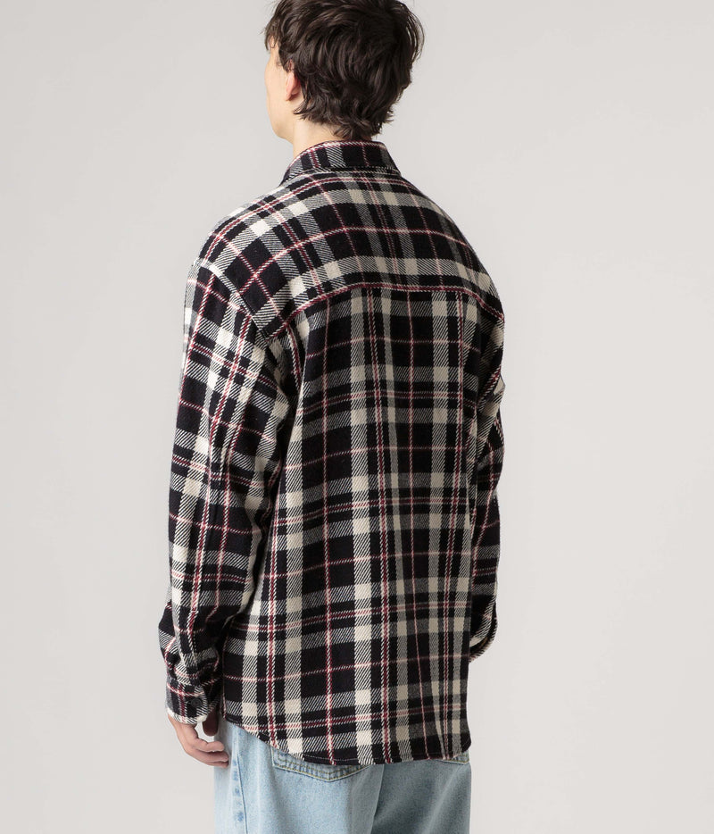 Polar Big Boy Flannel Overshirt in Black and Cloud White / Red