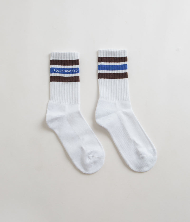 Polar Fat Stripe Socks in White and Brown / Blue