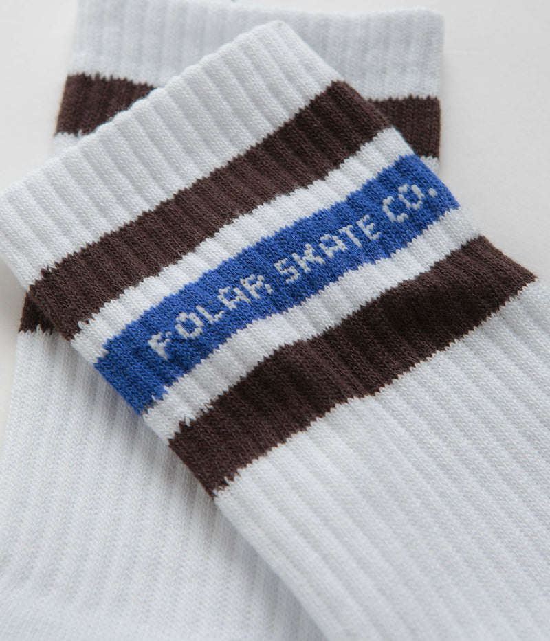 Polar Fat Stripe Socks in White and Brown / Blue