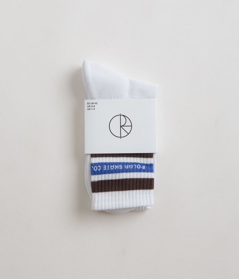 Polar Fat Stripe Socks in White and Brown / Blue