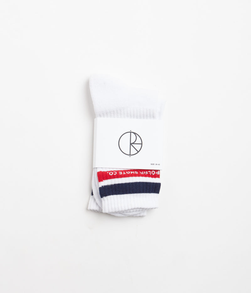 Polar Fat Stripe Socks in White and Navy / Red
