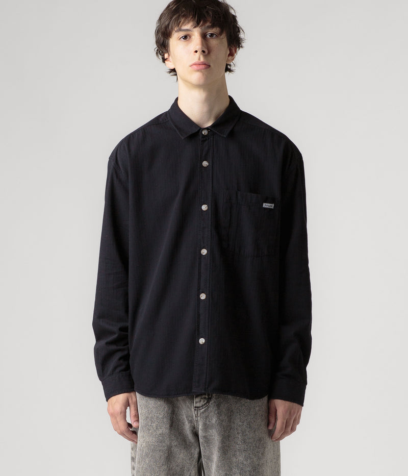 Polar Mitchell Herringbone Shirt in Black