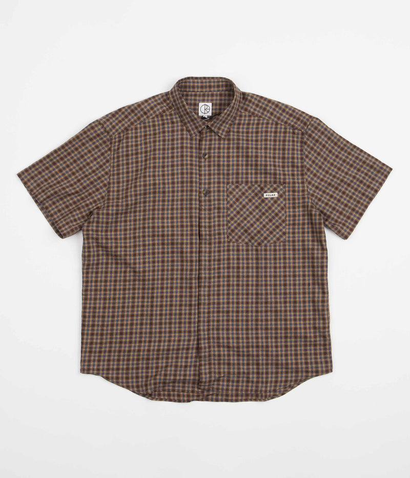 Polar Mitchell Short Sleeve Flannel Shirt in Brown and Blue