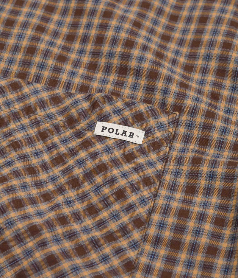Polar Mitchell Short Sleeve Flannel Shirt in Brown and Blue