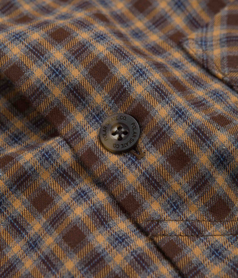 Polar Mitchell Short Sleeve Flannel Shirt in Brown and Blue