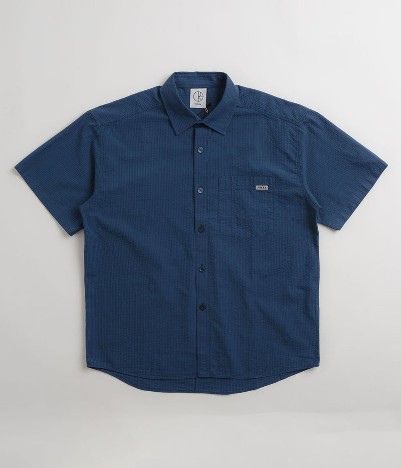 Polar Seersucker Mitchell Shirt in Grey Blue