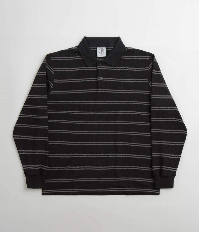 Polar Stripe Long Sleeve Polo Shirt in Black