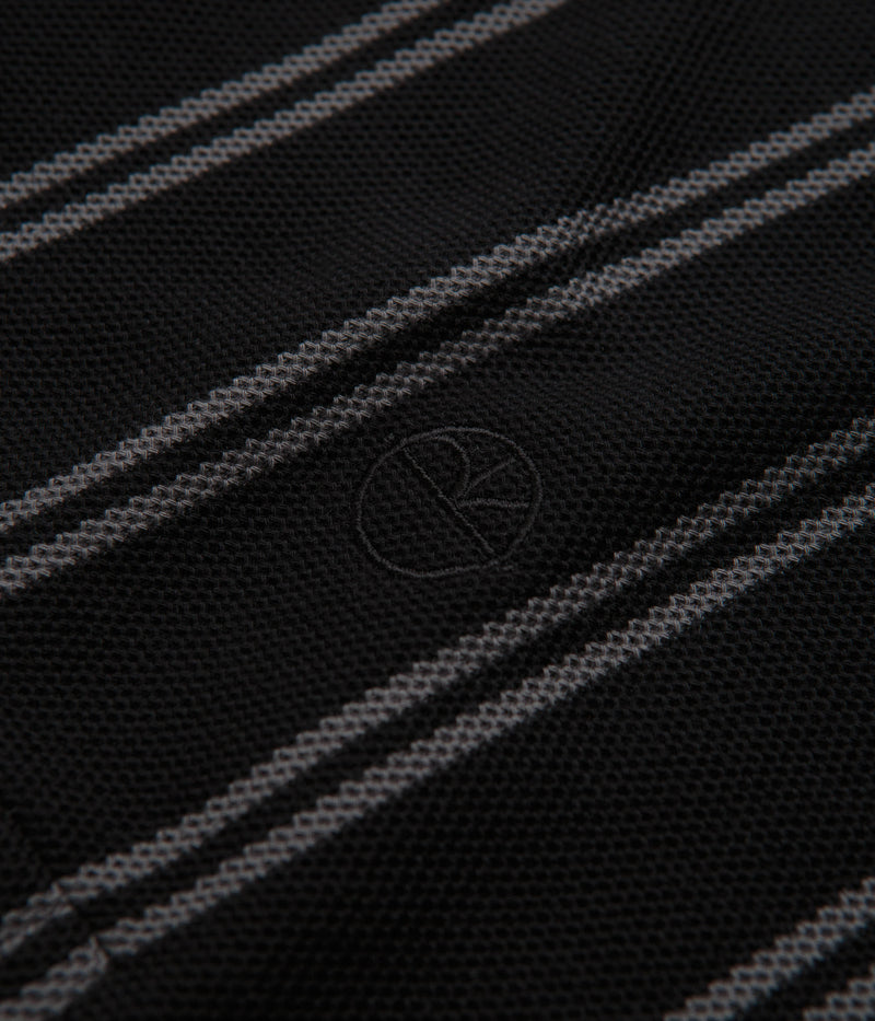 Polar Stripe Long Sleeve Polo Shirt in Black