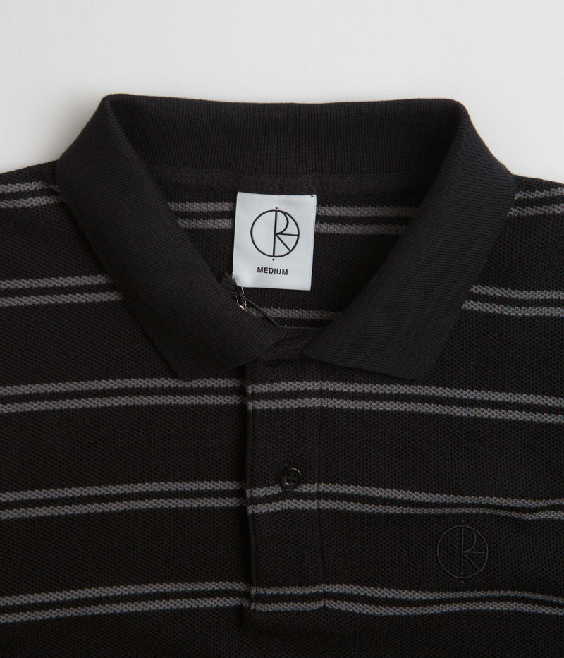 Polar Stripe Long Sleeve Polo Shirt in Black