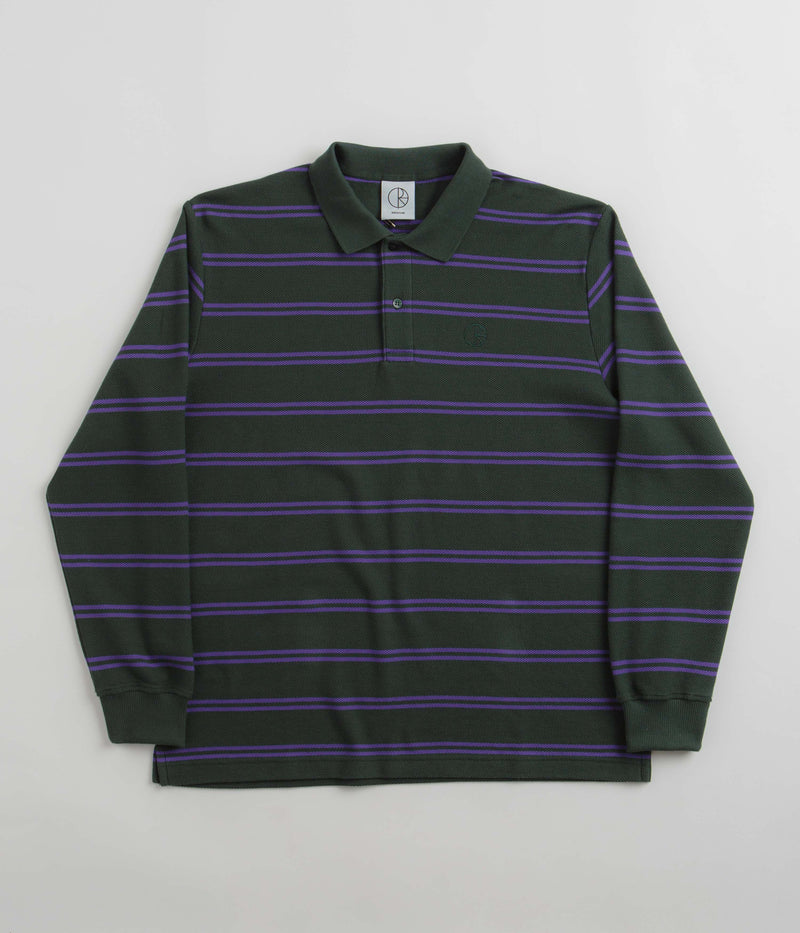 Polar Stripe Long Sleeve Polo Shirt in Dark Teal