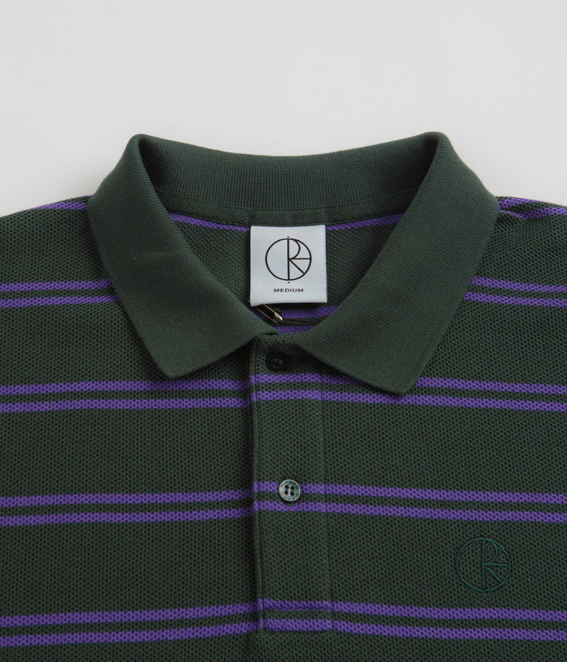Polar Stripe Long Sleeve Polo Shirt in Dark Teal