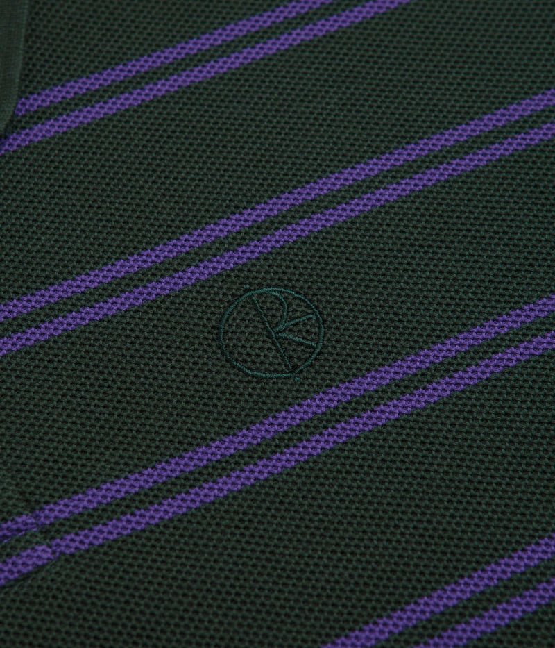 Polar Stripe Long Sleeve Polo Shirt in Dark Teal