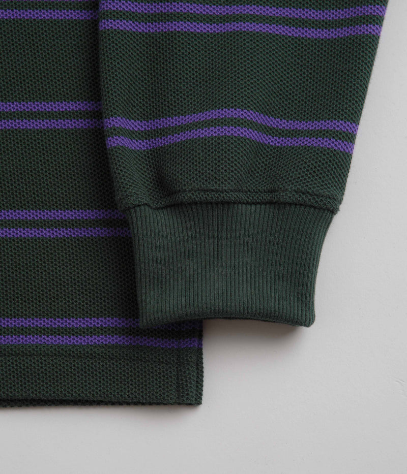 Polar Stripe Long Sleeve Polo Shirt in Dark Teal