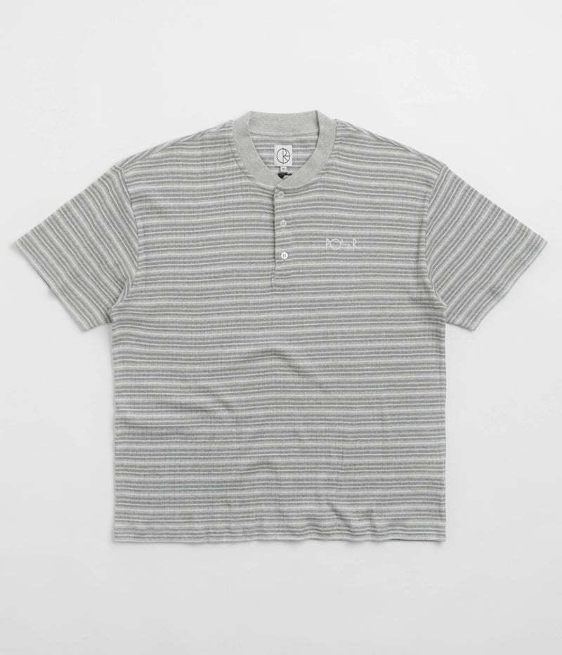 Polar Stripe Rib Henley T-Shirt in Heather Grey
