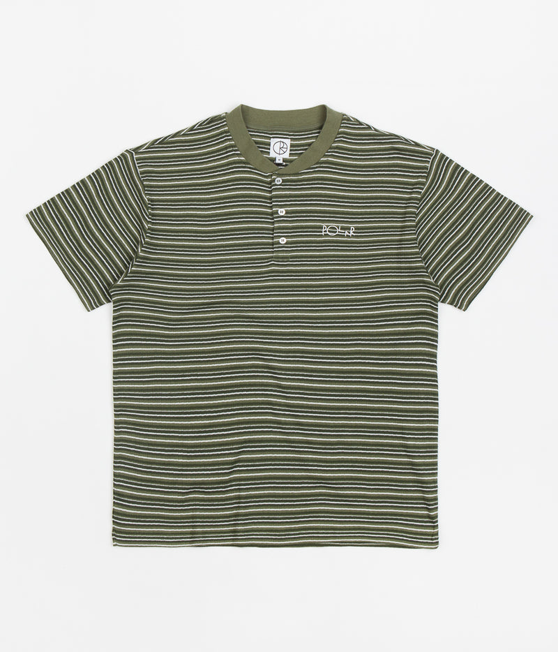 Polar Stripe Rib Henley T-Shirt in Uniform Green