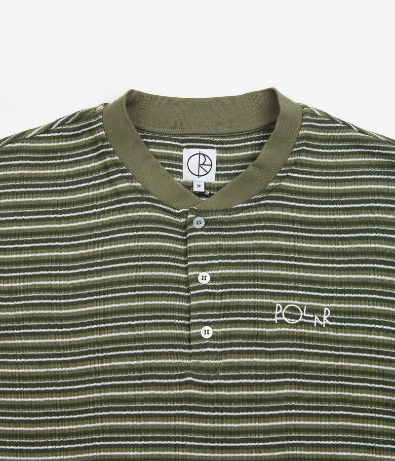 Polar Stripe Rib Henley T-Shirt in Uniform Green