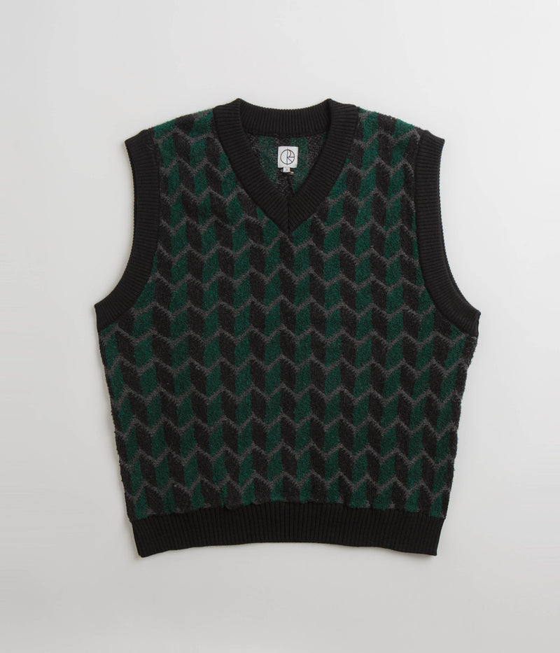 Polar Zig Zag Knit Vest in Black and Dark Teal