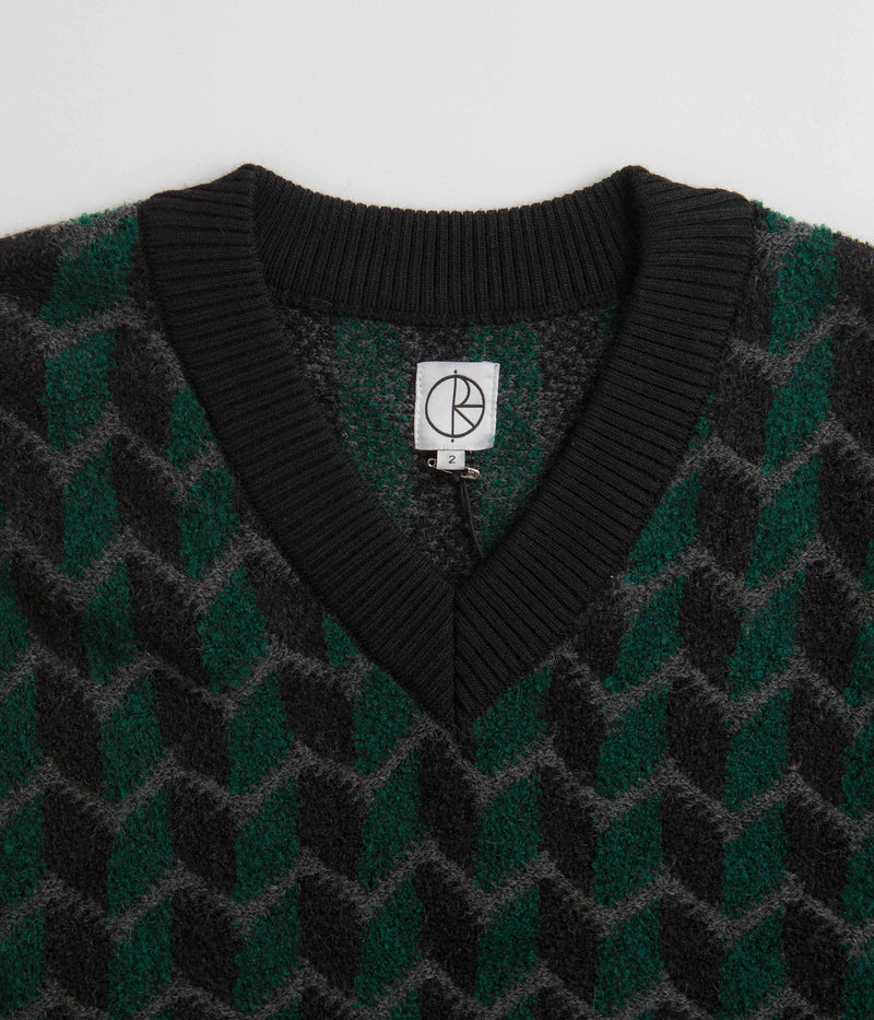 Polar Zig Zag Knit Vest in Black and Dark Teal
