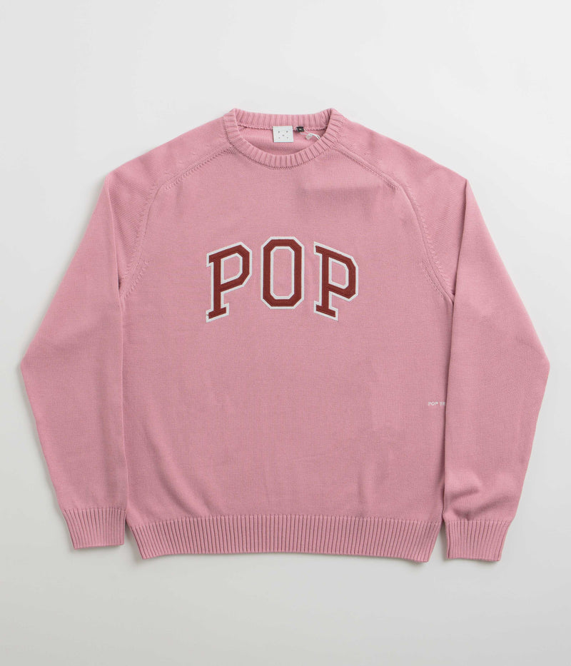 Pop Trading Company Arch Knitted Crewneck Sweatshirt in Mesa Rose and Fired Brick