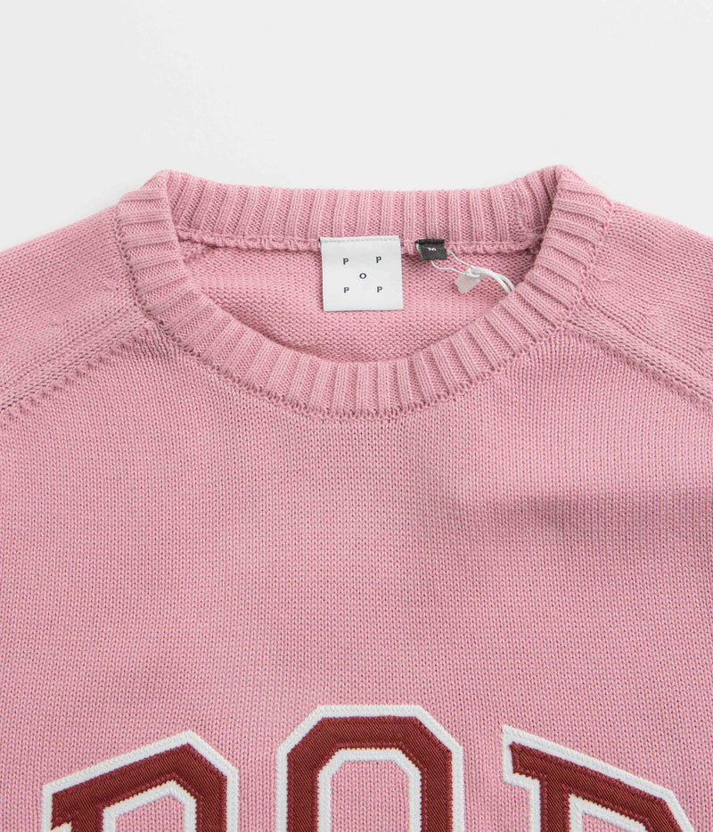 Pop Trading Company Arch Knitted Crewneck Sweatshirt in Mesa Rose and Fired Brick