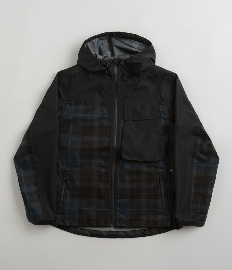 Pop Trading Company Big Pocket Hooded Jacket in Black and Navy Check