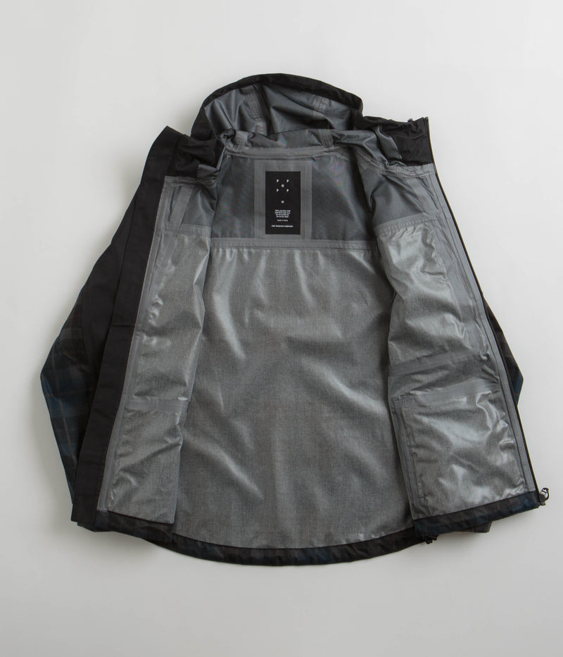 Pop Trading Company Big Pocket Hooded Jacket in Black and Navy Check