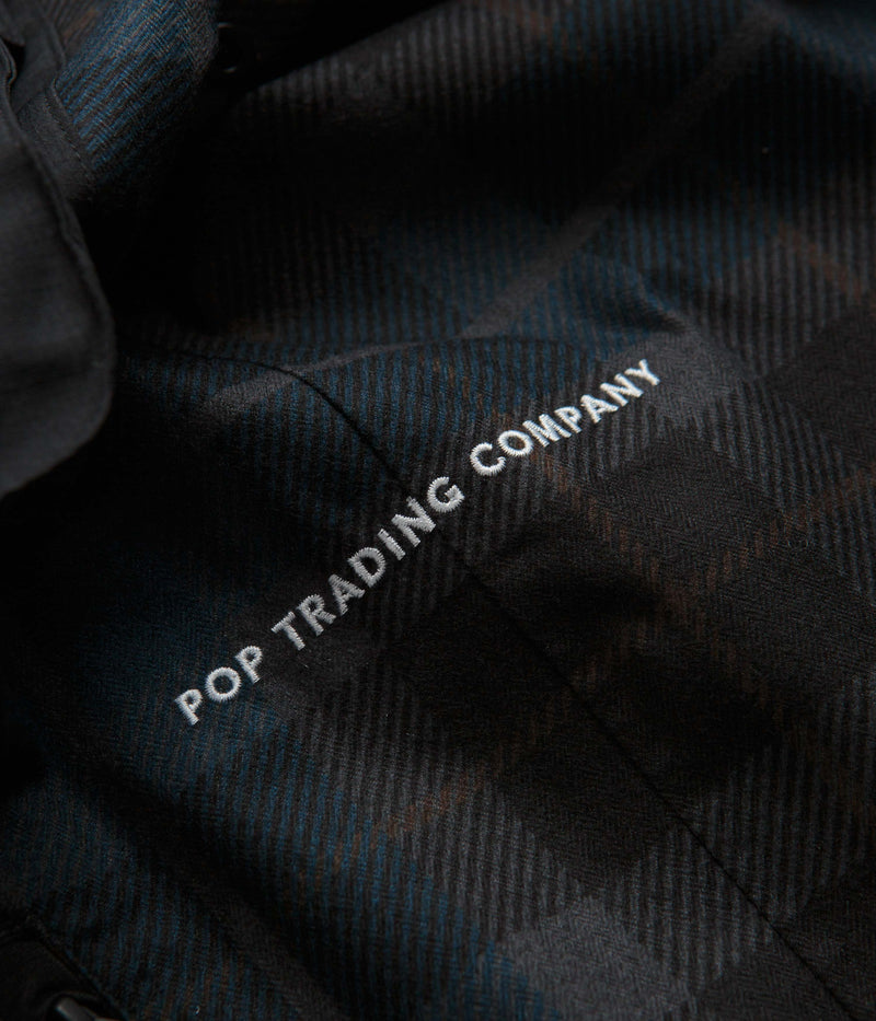 Pop Trading Company Big Pocket Hooded Jacket in Black and Navy Check
