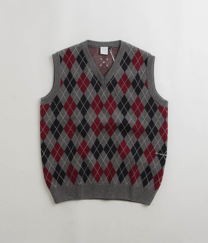 Pop Trading Company Burlington Knitted Spencer Vest in Charcoal and Multi