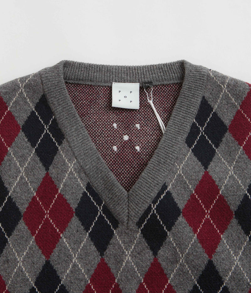 Pop Trading Company Burlington Knitted Spencer Vest in Charcoal and Multi