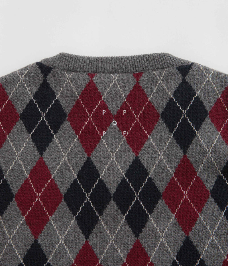 Pop Trading Company Burlington Knitted Spencer Vest in Charcoal and Multi