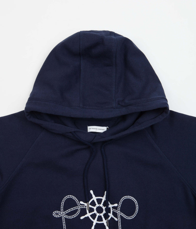 Pop Trading Company Captain Embroidery Hoodie in Navy