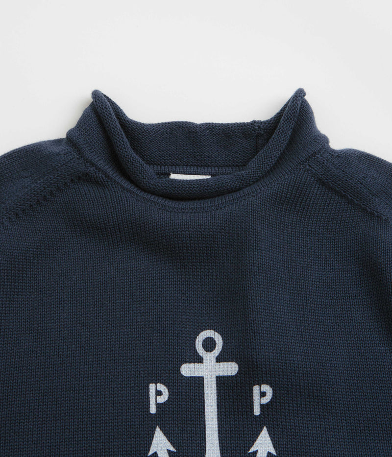 Pop Trading Company Captain Knitted Crewneck Sweatshirt in Navy
