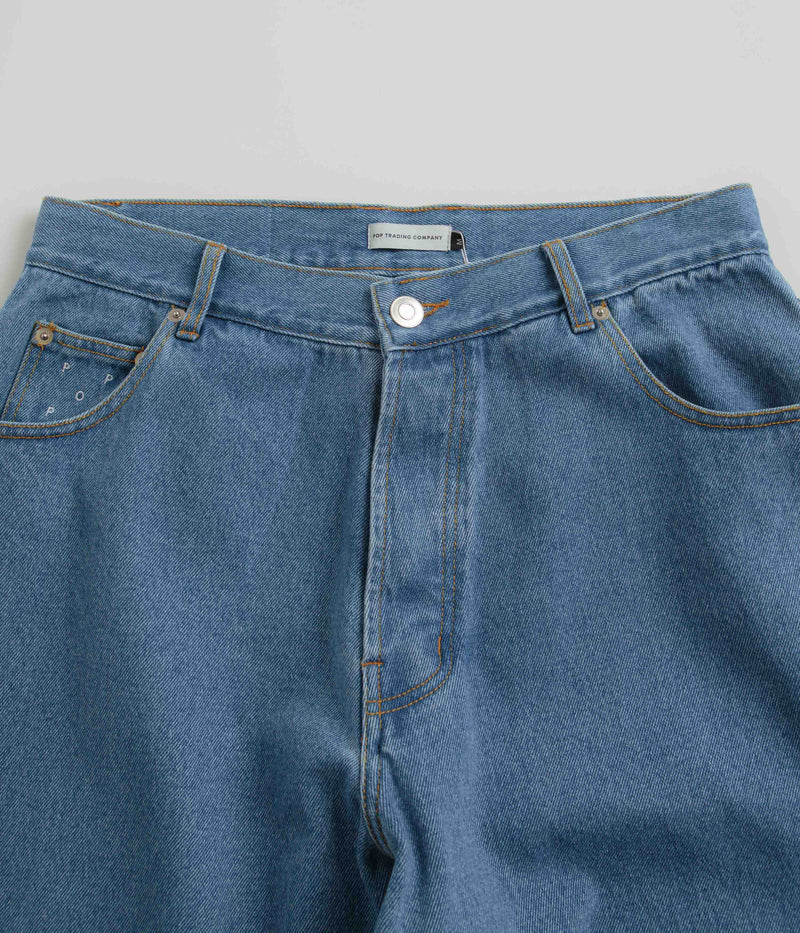 Pop Trading Company Crest Denim DRS Pants in Stonewash