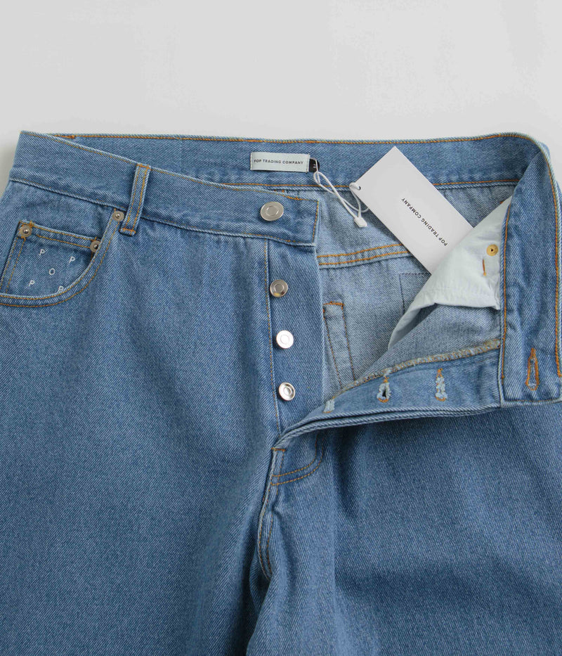 Pop Trading Company Crest Denim DRS Pants in Stonewash