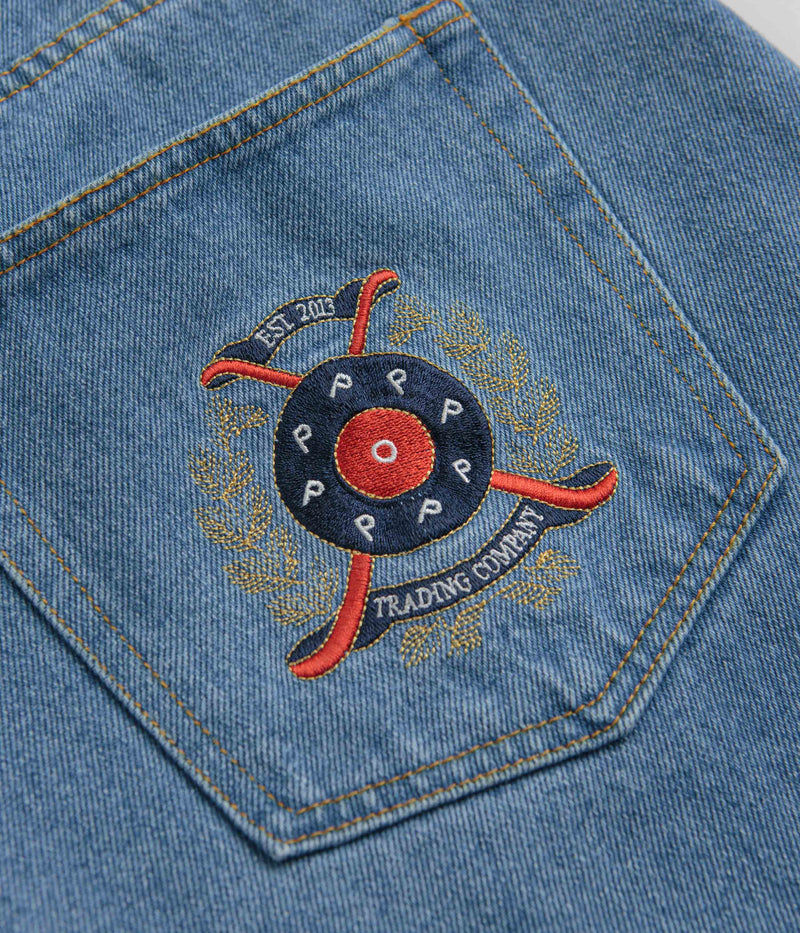 Pop Trading Company Crest Denim DRS Pants in Stonewash