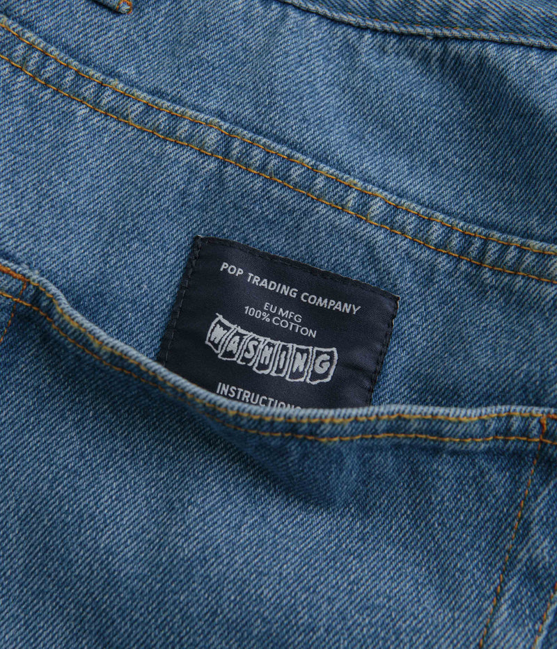 Pop Trading Company Crest Denim DRS Pants in Stonewash